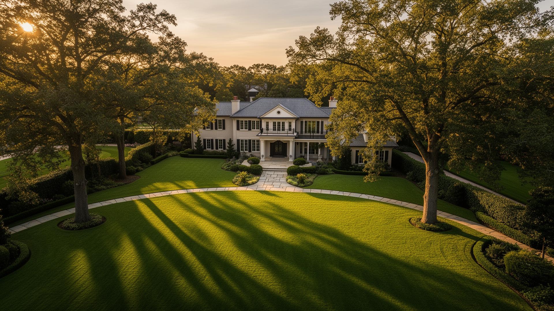 Premium landscaped estate at golden hour